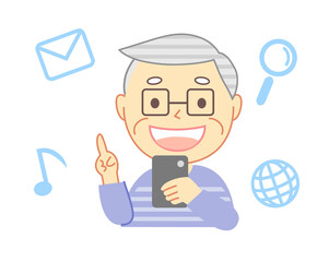 Elderly people and icons using smartphones