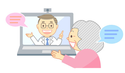 Telemedicine Online medical care and smiling elderly