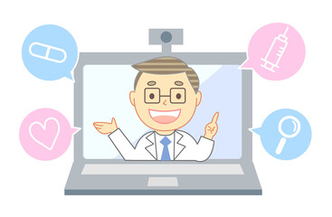 Online medical treatment and doctor's computer smartphone