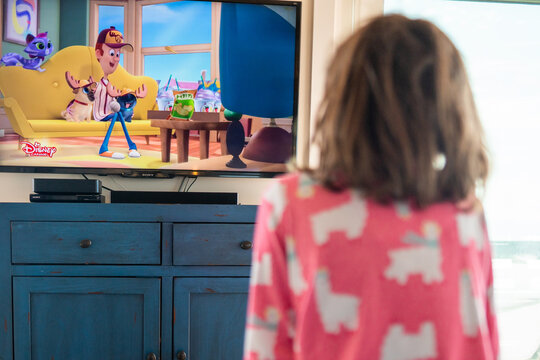 Child Watching The Disney Channel On A Home Television On March 26, 2021 In St. Augustine Florida