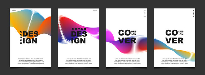 Set of trendy gradient cover design abstract background template with dynamic soft colorful and wavy fluid shapes. Vector a4 layout can use modern poster, flyer, annual report, book, presentation