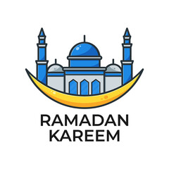 ramadan kareem greetings with flat style illustration of the mosque and moon
