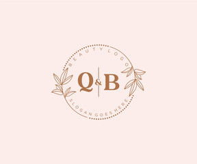 initial QB letters Beautiful floral feminine editable premade monoline logo suitable for spa salon skin hair beauty boutique and cosmetic company.