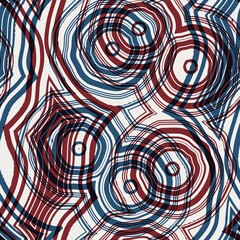Seamless abstract pattern in flat red blue black white. High quality illustration. Abstract modern blobs of red and blue overlaid to form a modern attractive abstract seamless surface design.