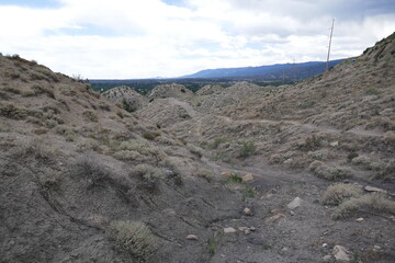 Dry arid climate landscape with scattered scrub vegetation