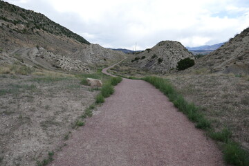 Hiking trail through arid landscape diminishing perspective