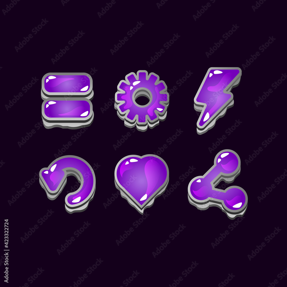 Wall mural set of game ui rock jelly icon signs for gui asset elements vector illustration