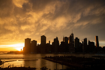 Sunset over lower Manhattan and New York Harbor