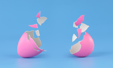 Pink Easter egg broken into pieces and cracked open with space for product placement. - 423323304