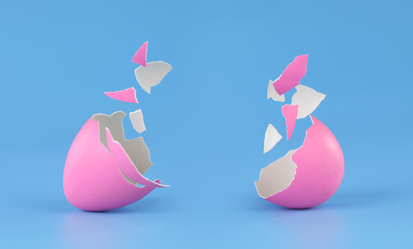 Pink Easter Egg Broken Into Pieces And Cracked Open With Space For Product Placement.