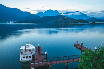 Shuishe wharf at sun moon lake in nantou county, taiwan in early morning