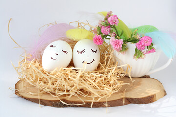 Easter eggs nest. Happy Easter concept. Selective focus.
 Free space for the inscription.