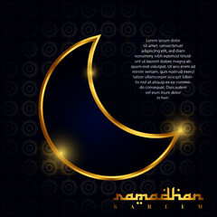 ramadhan kareem background template with golden ornament and glowing lights