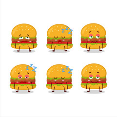 Cartoon character of hamburger with sleepy expression