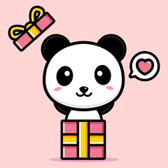 cartoon cute panda vector design comes out of gift box
