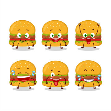 Cartoon character of hamburger with smile expression