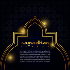 ramadhan kareem background template with golden ornament and glowing lights