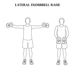 Lateral dumbbell raise workout exercise vector illustration outline