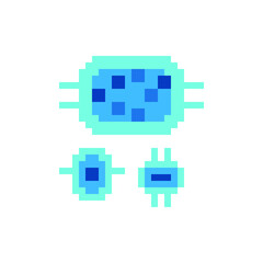 Bacteria pixel art icon. Bacterium or microbe sign. Micro organisms, virus, germs and bacilli. Medicine infection symbol. Observation in the microscope.  Isolated vector illustration. Design for logo.