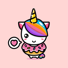 vector design of cute cartoon unicorn wearing donut costume