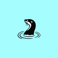 otter on water cute logo vector illustration design