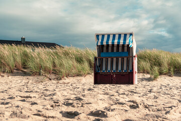 Summer landscape with beach chair on Rugen island at Baltic Sea.