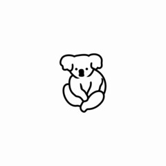 Cute koala cartoon icon logo in outline style, vector illustration