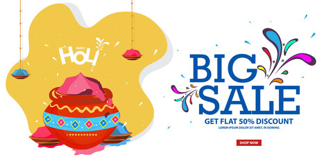 Off Holi Background Festival Sale with Creative Colorful Text Big Sale 50% off discount