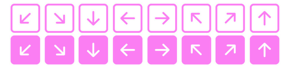 Set of 16 pink arrow icons.