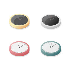 Wall clock set. Colored vector isometric illustration. Isolated on white background.