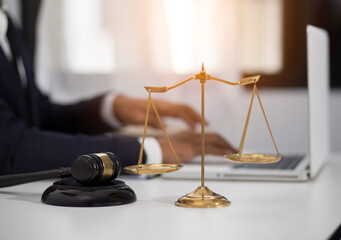 Judge gavel with Justice lawyers having team Concepts of Law and Legal services