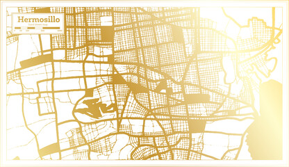 Hermosillo Mexico City Map in Retro Style in Golden Color. Outline Map.
