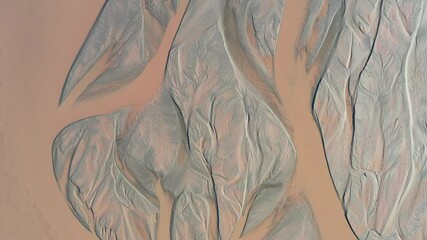 aerial video of the sandy riverbed, black river closeup, inner mongolia, China