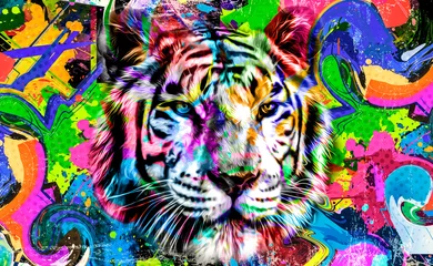 Gardinen Farbenfroh close up of colorful background with tiger  © reznik_val