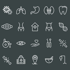 Set of medical outline icon. Healthcare thin symbol vector. Pharmacy sign. 320x320 pixels 