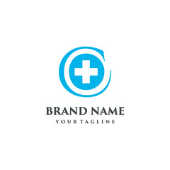 Medical logo design template, letter C and cross icon vector.