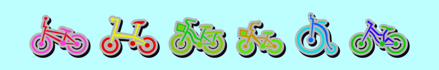 set of bicycle cartoon icon design template with various models. vector illustration isolated on blue background