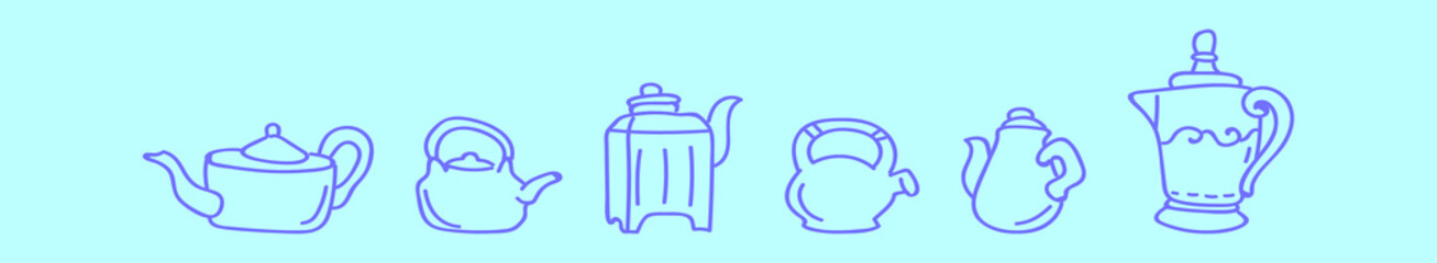 set of coffee cartoon icon design template with various models. vector illustration isolated on blue background