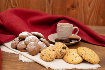 food, junk food, cooking, pastries and food assorted cookies and milk glass. Homemade baking concept