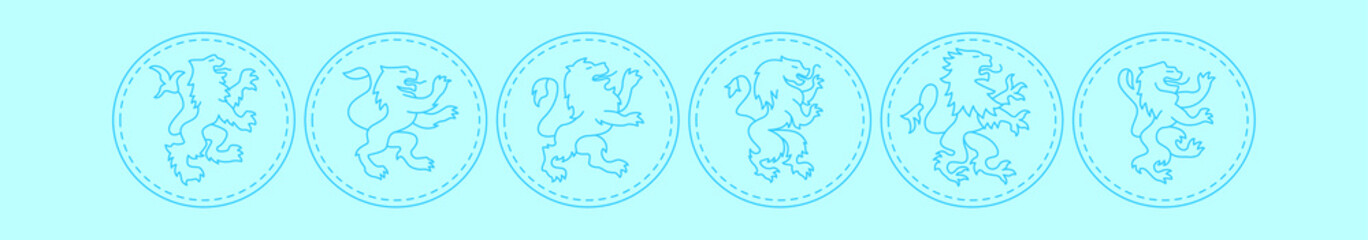 set of lion rampant cartoon icon design template with various models. vector illustration isolated on blue background