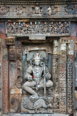 Decorations on the walls of temples in Bhunabeshwar in India