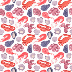 Decorative vector seamless pattern with drawn sea creatures.