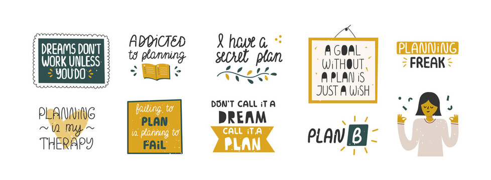 Set of funny planning quotes clip arts.