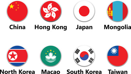 Collection Circle Icon  Flag East Asia on White Background