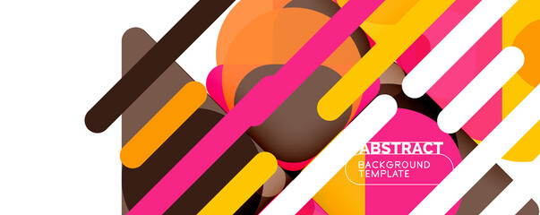 Flat geometric round shapes and dynamic lines, abstract background. Vector illustration for placards, brochures, posters and banners