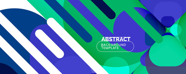 Flat geometric round shapes and dynamic lines, abstract background. Vector illustration for placards, brochures, posters and banners
