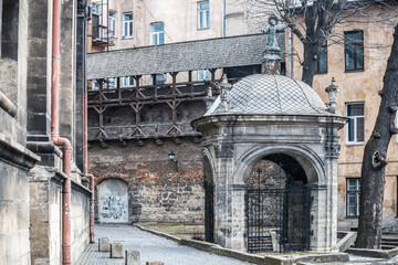 LVIV, UKRAINE - March 2021: Exterior of The Bernardine church and monastery, today the Greek...