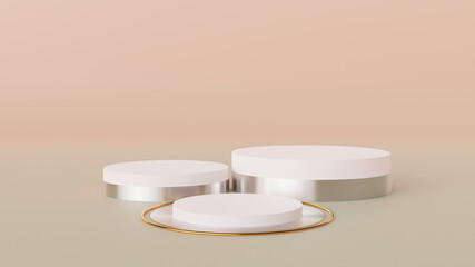 Minimalist scene with podium and abstract background. Trendy render for social media banners, promotion, cosmetic product show. Geometric shapes interior.