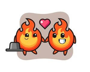 fire cartoon character couple with fall in love gesture