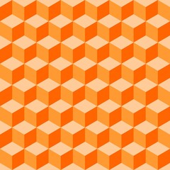 Abstract multicolored geometric cubes. Orange coral seamless pattern. Perfect color combination background.